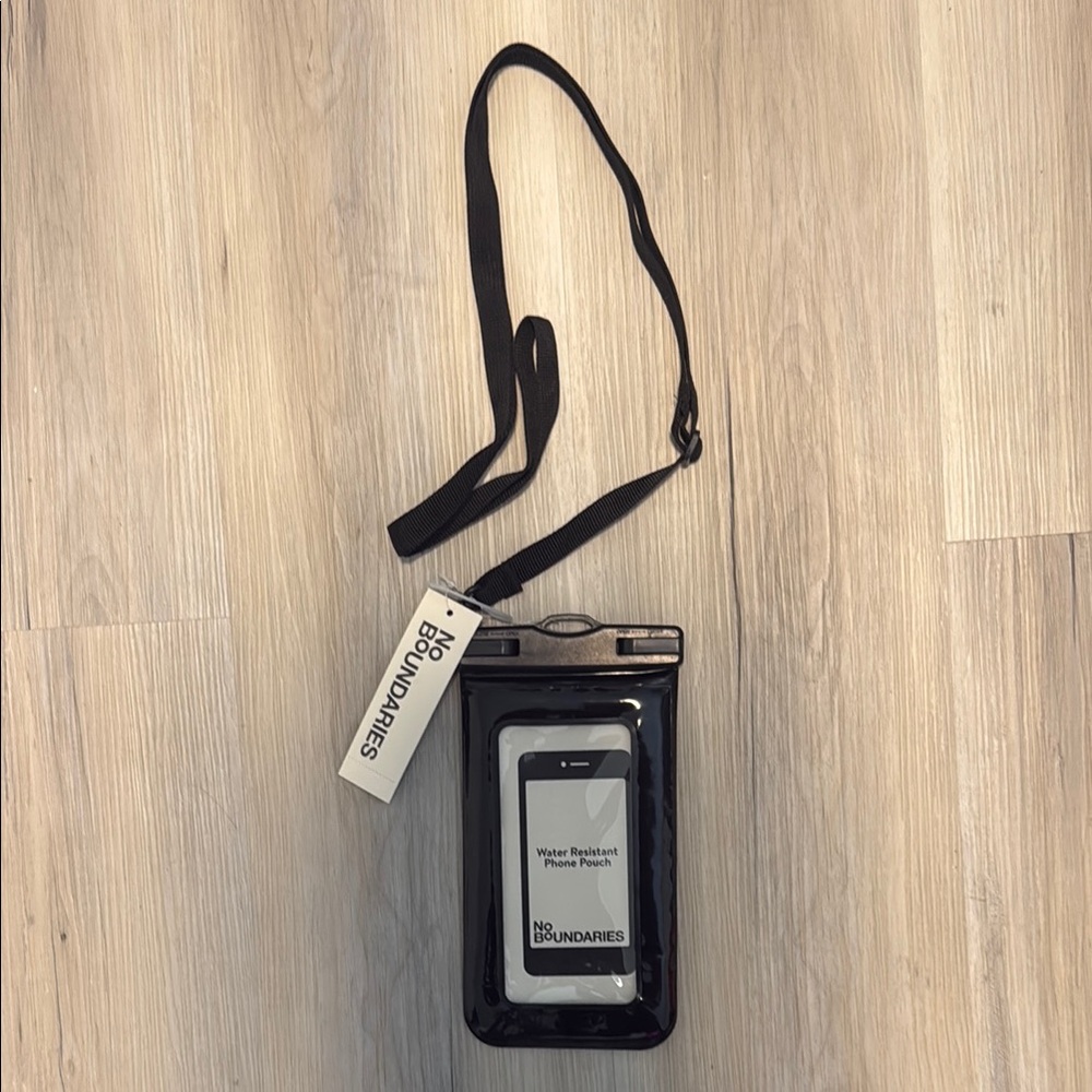 No Boundaries Black Water Resistant Phone Pouch with Strap